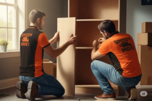 2 haul yeah employees assembling a book shelf in Severance, KS