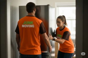 2 haul yeah employees moving a refridgerator in Rulo, NE